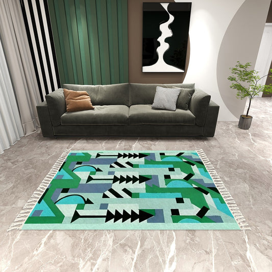 Pretty Prismes Deco Pattern Abstract Geometric Area Rug with Tassels (5'x8') | Boho Eclectic Rug