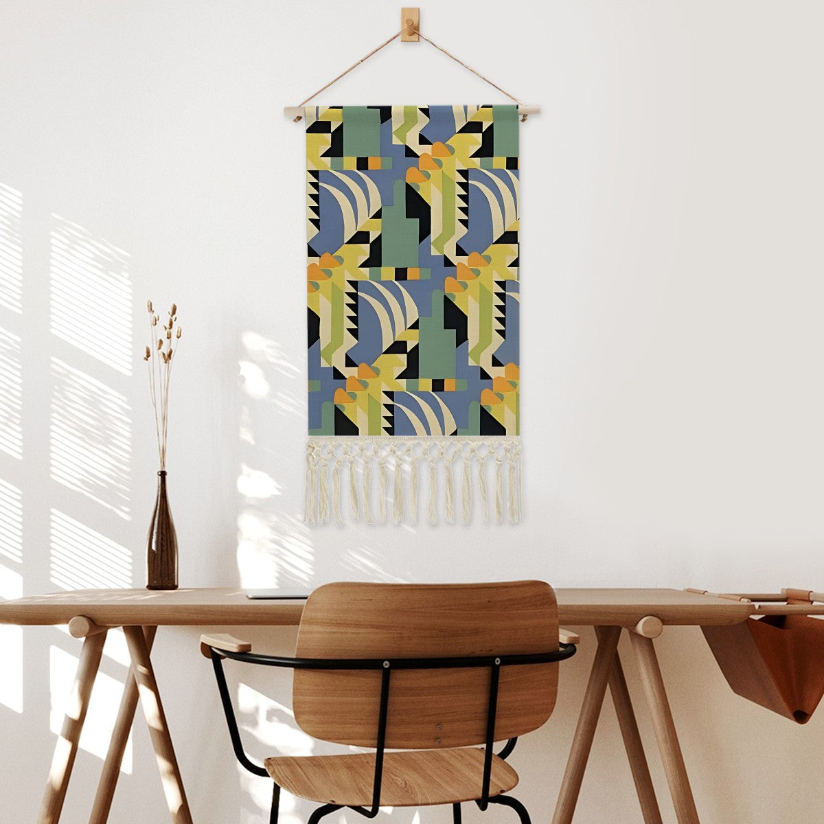 Prismatic Rhythm Colorful Neutrals Wall Hanging | Abstract Geometric Cotton Linen Tapestry