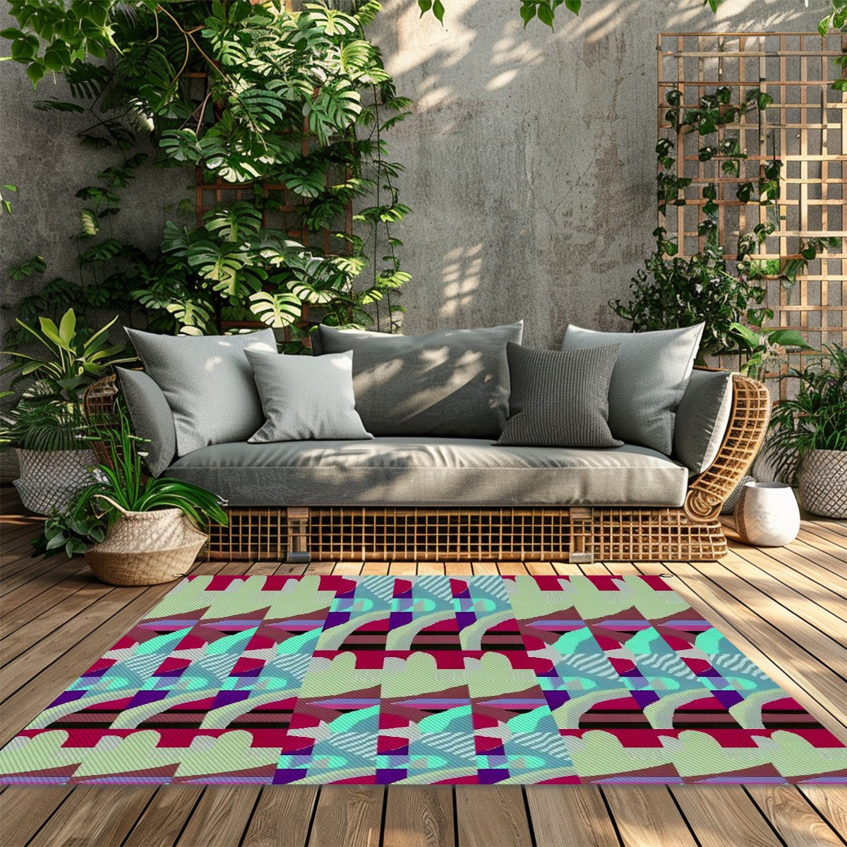 Kaleidoscope Reimagined Abstract Colorful 4'x6' Outdoor Rug | Eclectic Patio Outdoor Plastic Straw Mat