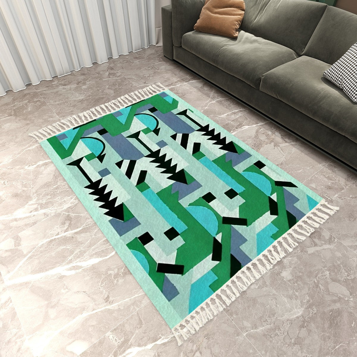 Pretty Prismes Deco Pattern Abstract Geometric Area Rug with Tassels (5'x8') | Boho Eclectic Rug