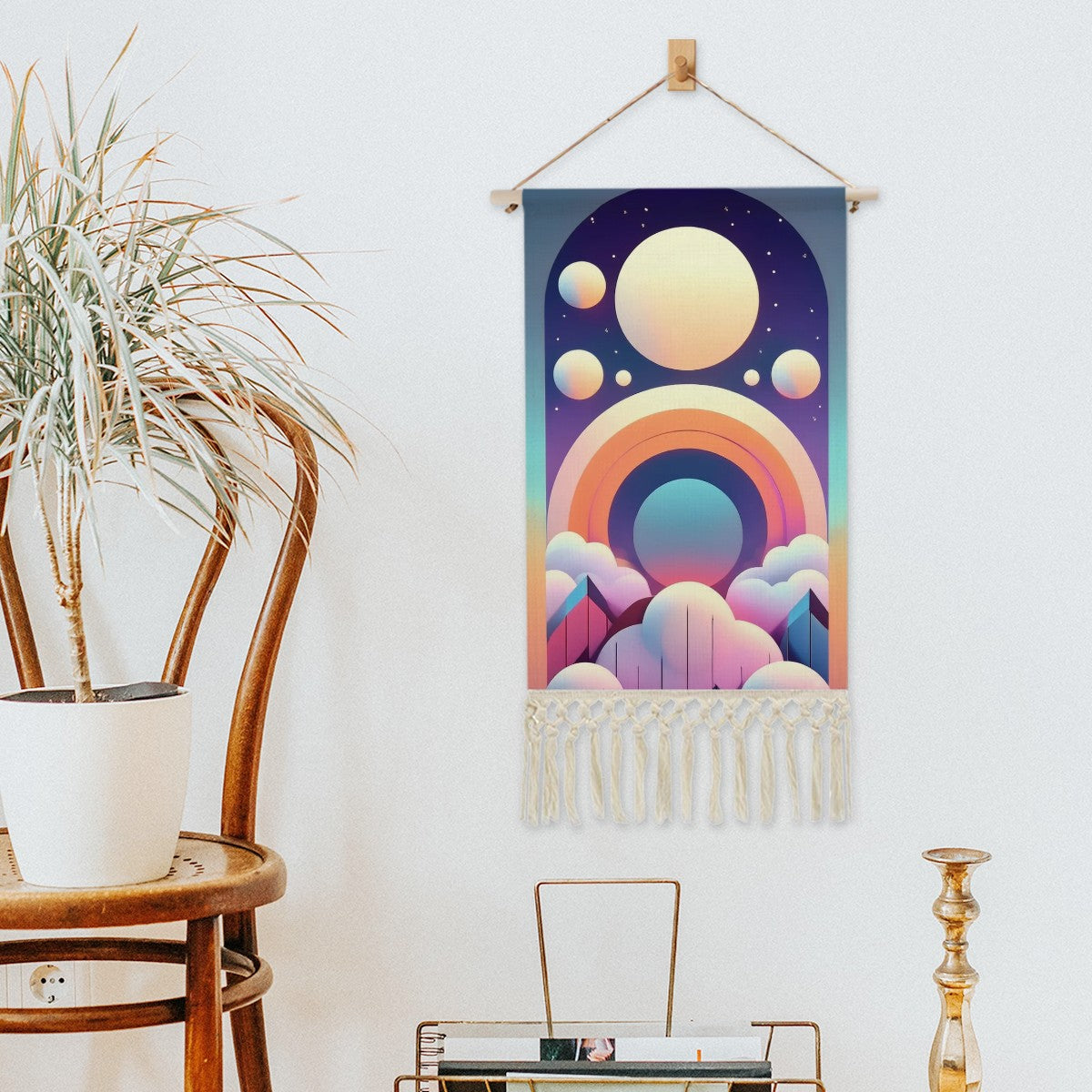 Celestial Reverie Cotton Linen Wall Hanging | Pastel Cosmos Tapestry