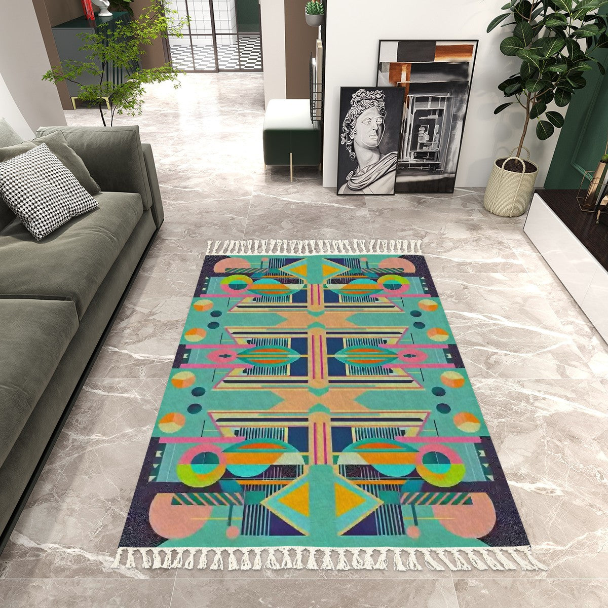 Pop Wild Geometric Area Rug with Tassels (5'x8') | Boho Eclectic Rug