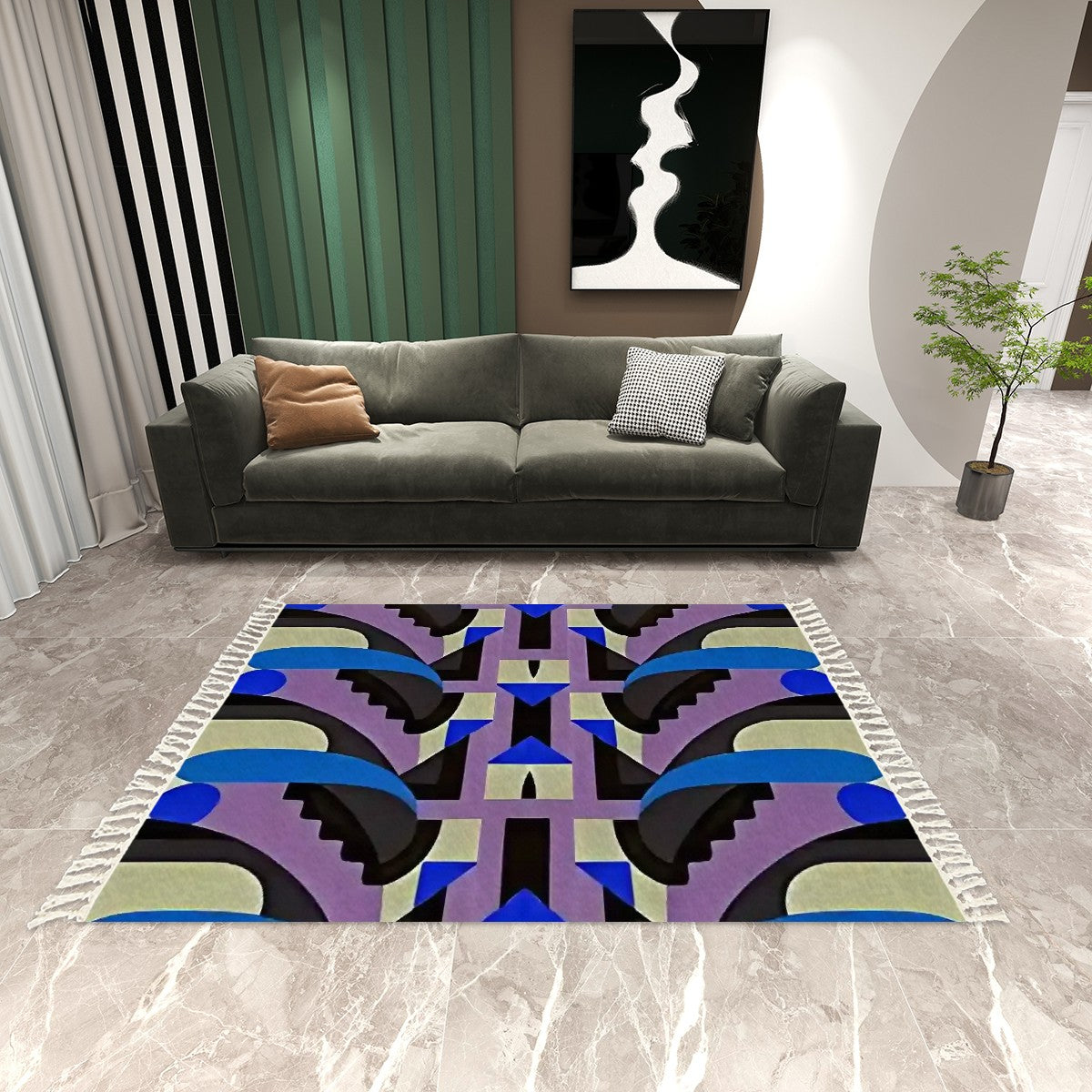 Chroma Bloom Abstract Geometric Area Rug with Tassels (5'x8') | Maximalist Statement Rug