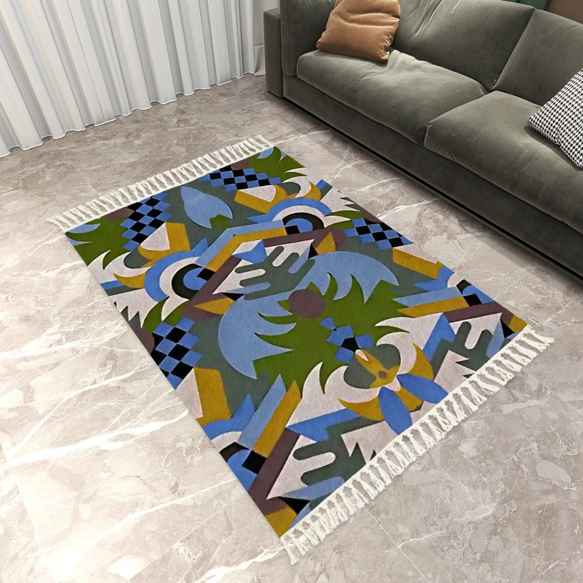 Kaleidoscopic Mirage Abstract Geometric Area Rug with Tassels (5'x8') | Art Deco Glam Rug