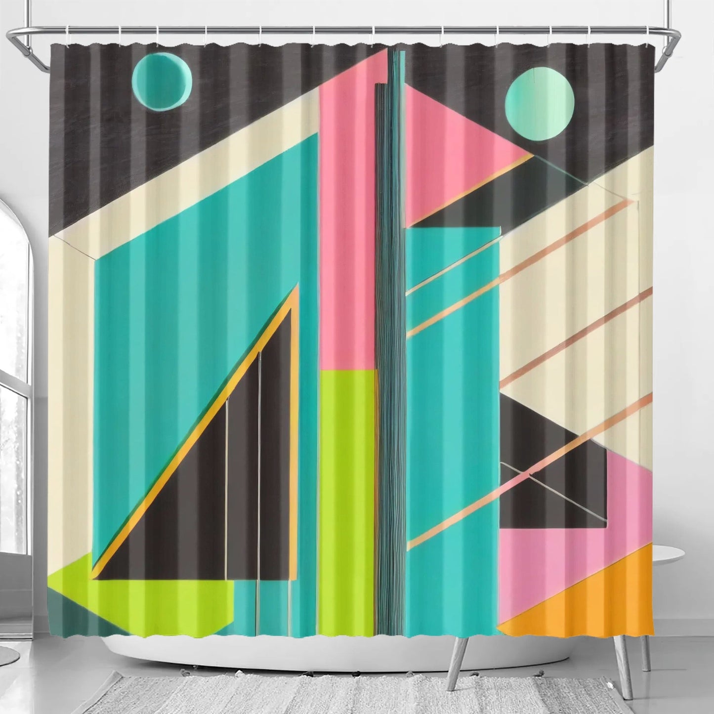 Abstract Geometric Colorful Retro Aesthetic Modern Boho Art Deco Inspired Shower Curtain - POP DECO