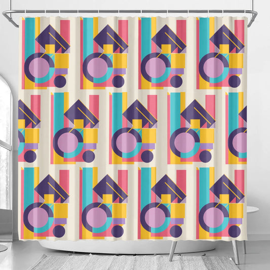 Abstract Geometric Colorful Retro Aesthetic Modern Boho Art Deco Inspired Shower Curtain - POP DECO