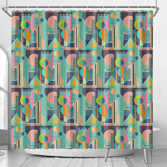 Abstract Geometric Colorful Retro Aesthetic Modern Boho Art Deco Inspired Shower Curtain - POP DECO