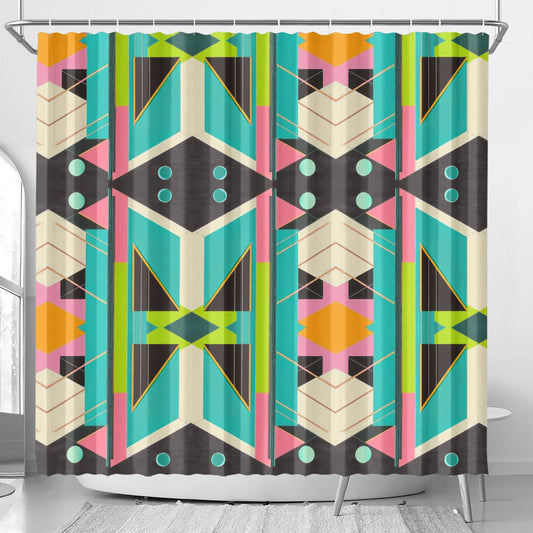 Abstract Geometric Colorful Retro Aesthetic Modern Boho Art Deco Inspired Shower Curtain - POP DECO