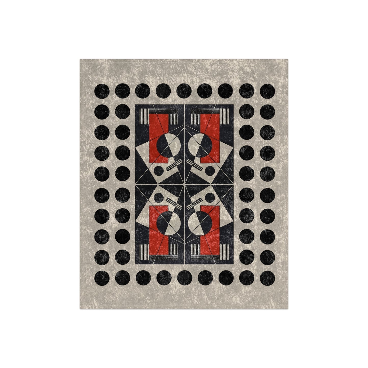 Abstract Geometric Crushed Velvet Blanket | Constructionist Red and Black Aesthetic Throw - POP DECO