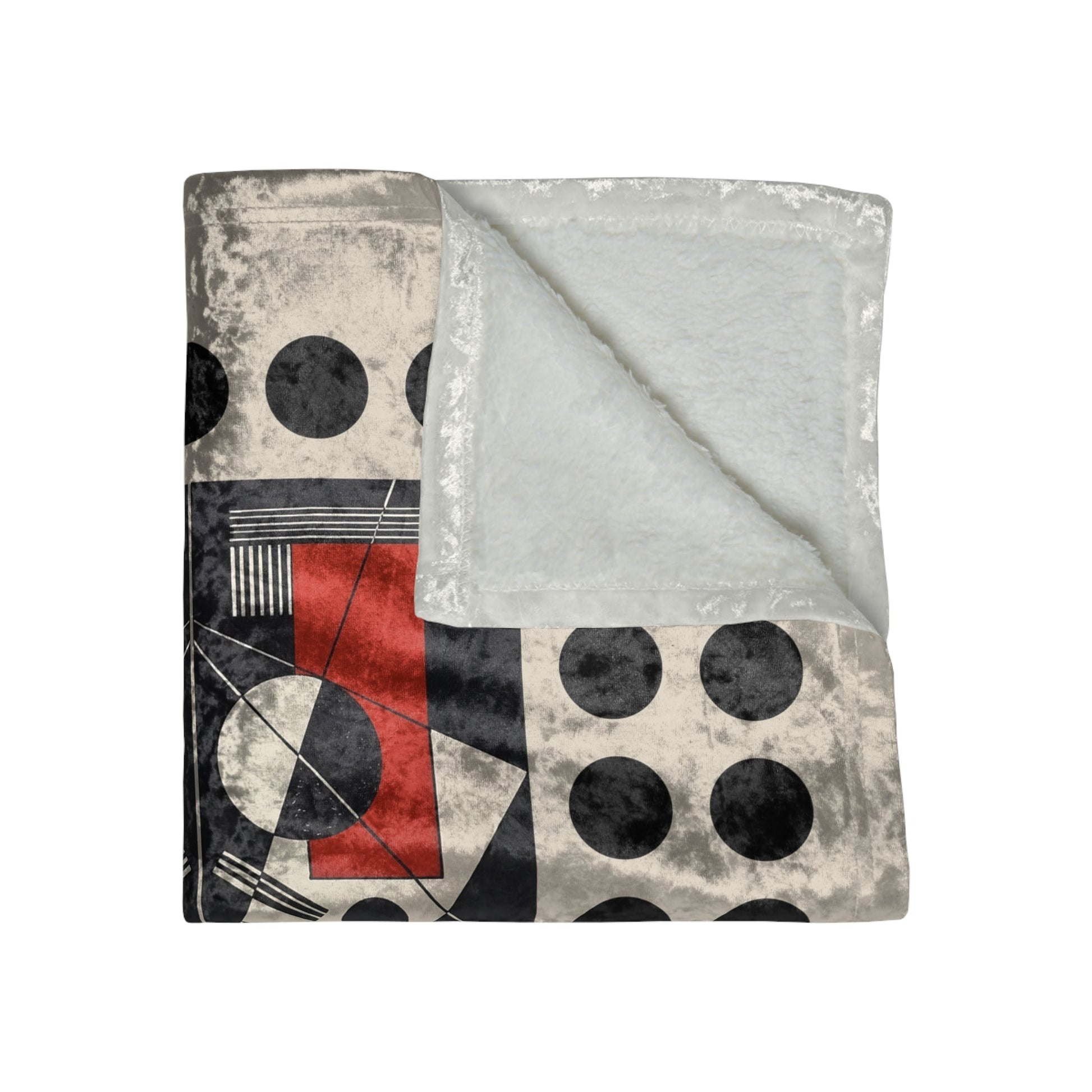 Abstract Geometric Crushed Velvet Blanket | Constructionist Red and Black Aesthetic Throw - POP DECO