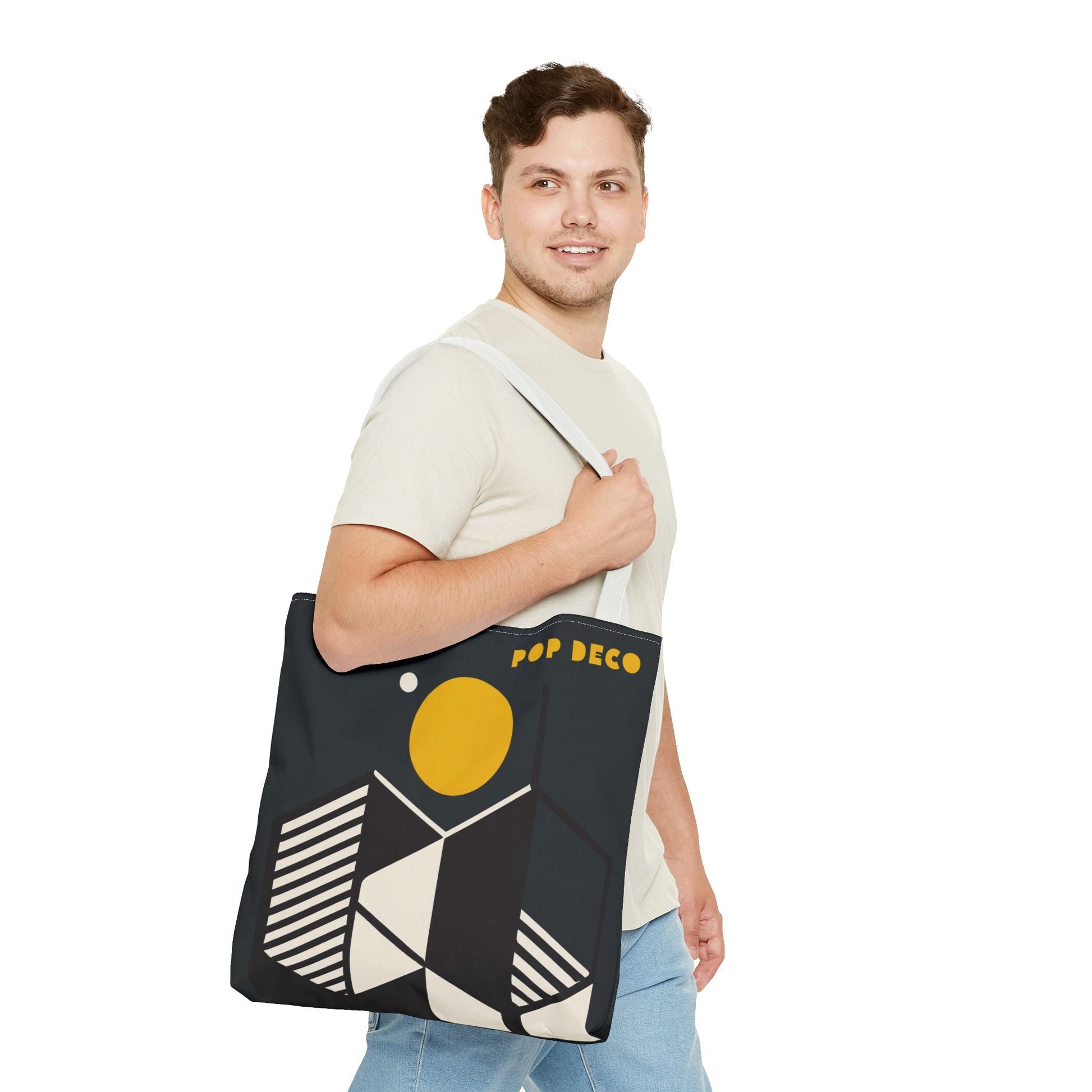 Abstract Geometric Tote Bag | Honeycomb Moon Black Totes - POP DECO