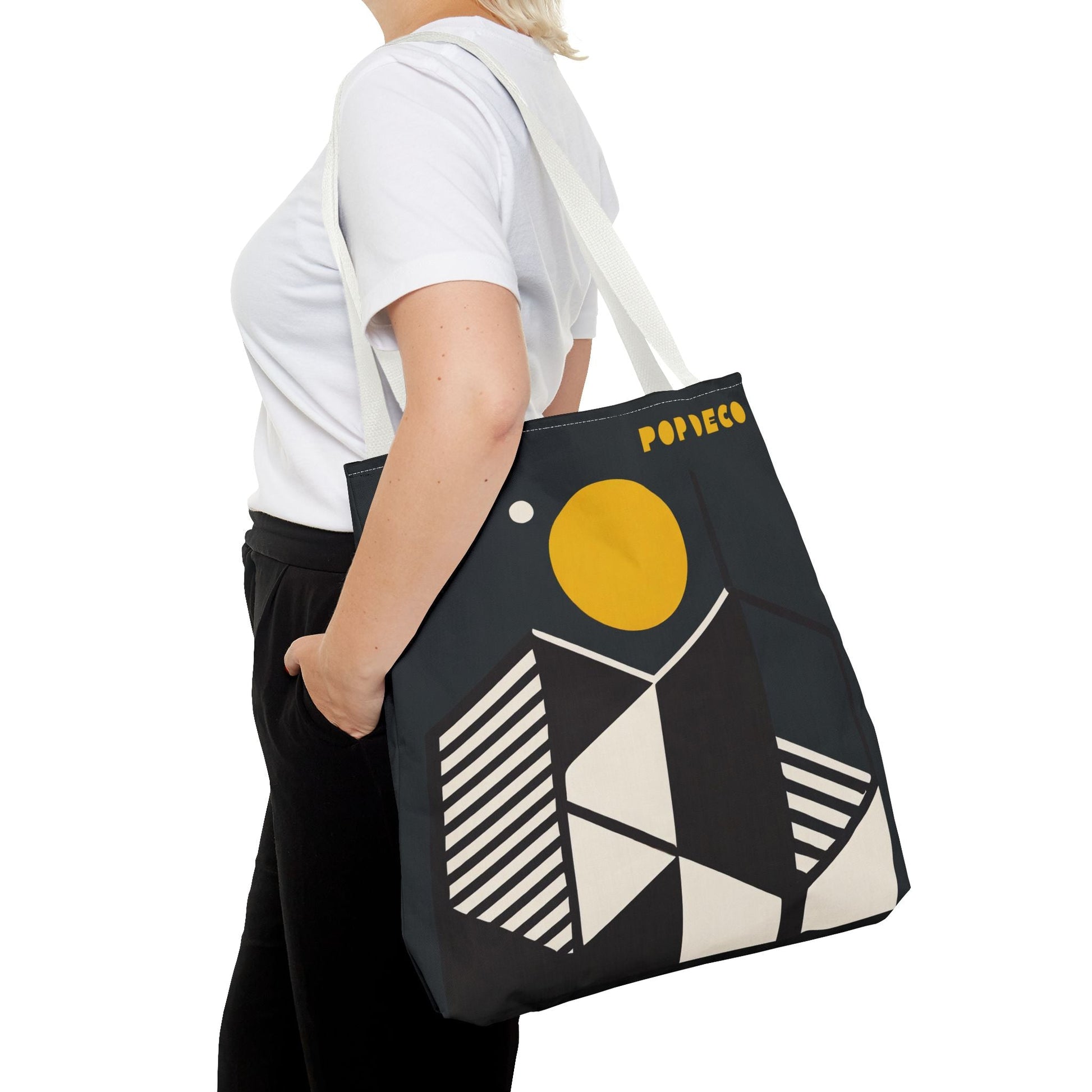 Abstract Geometric Tote Bag | Honeycomb Moon Black Totes - POP DECO