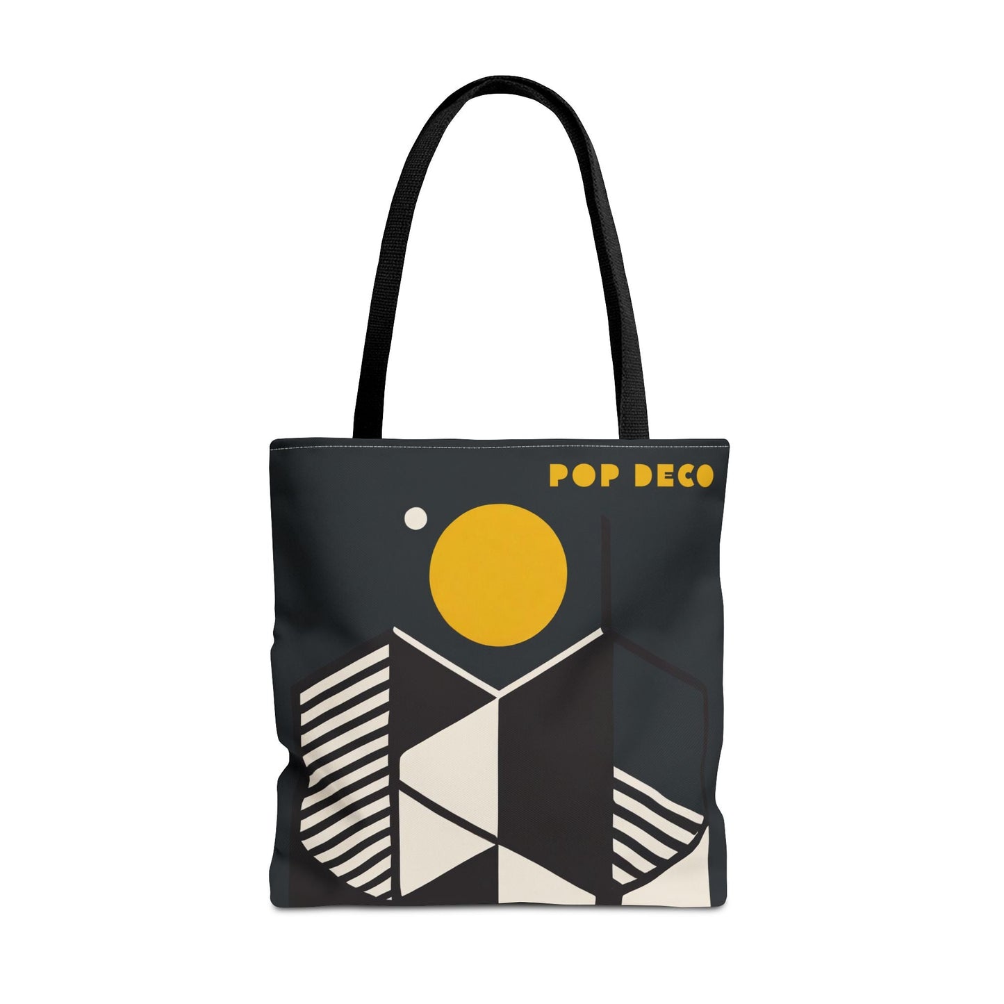 Abstract Geometric Tote Bag | Honeycomb Moon Black Totes - POP DECO