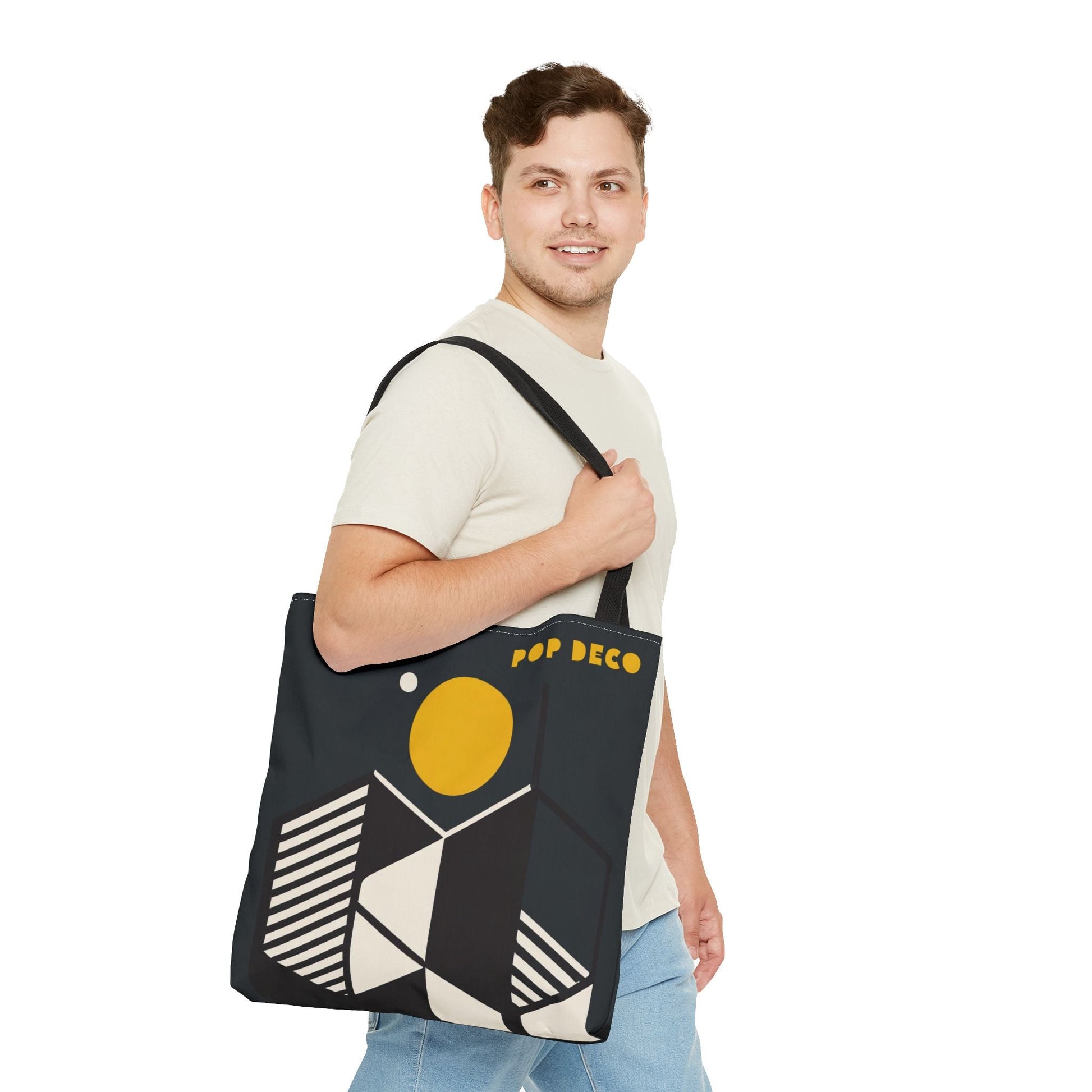 Abstract Geometric Tote Bag | Honeycomb Moon Black Totes - POP DECO