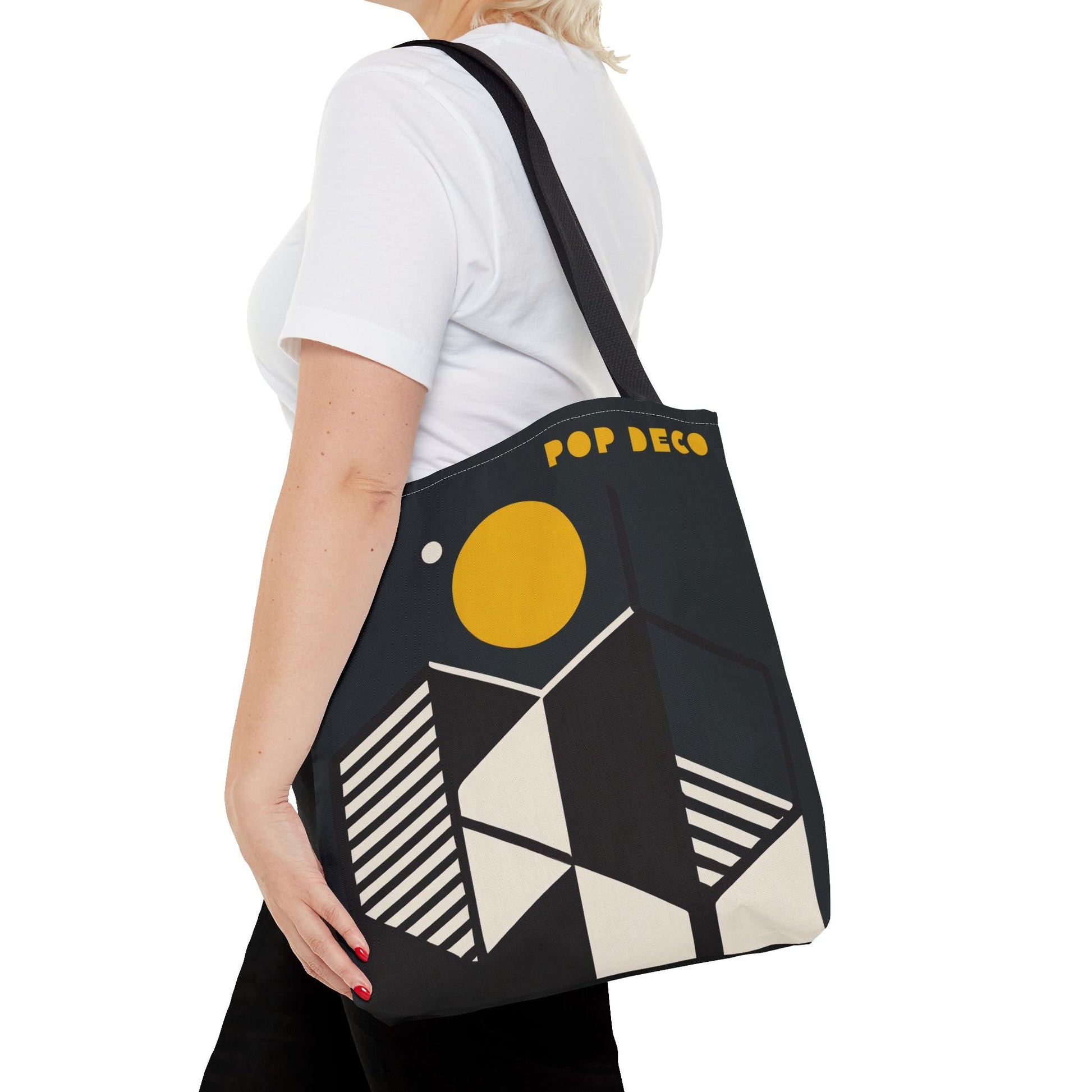 Abstract Geometric Tote Bag | Honeycomb Moon Black Totes - POP DECO