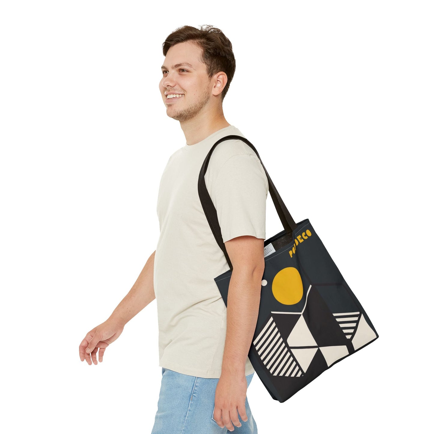 Abstract Geometric Tote Bag | Honeycomb Moon Black Totes - POP DECO