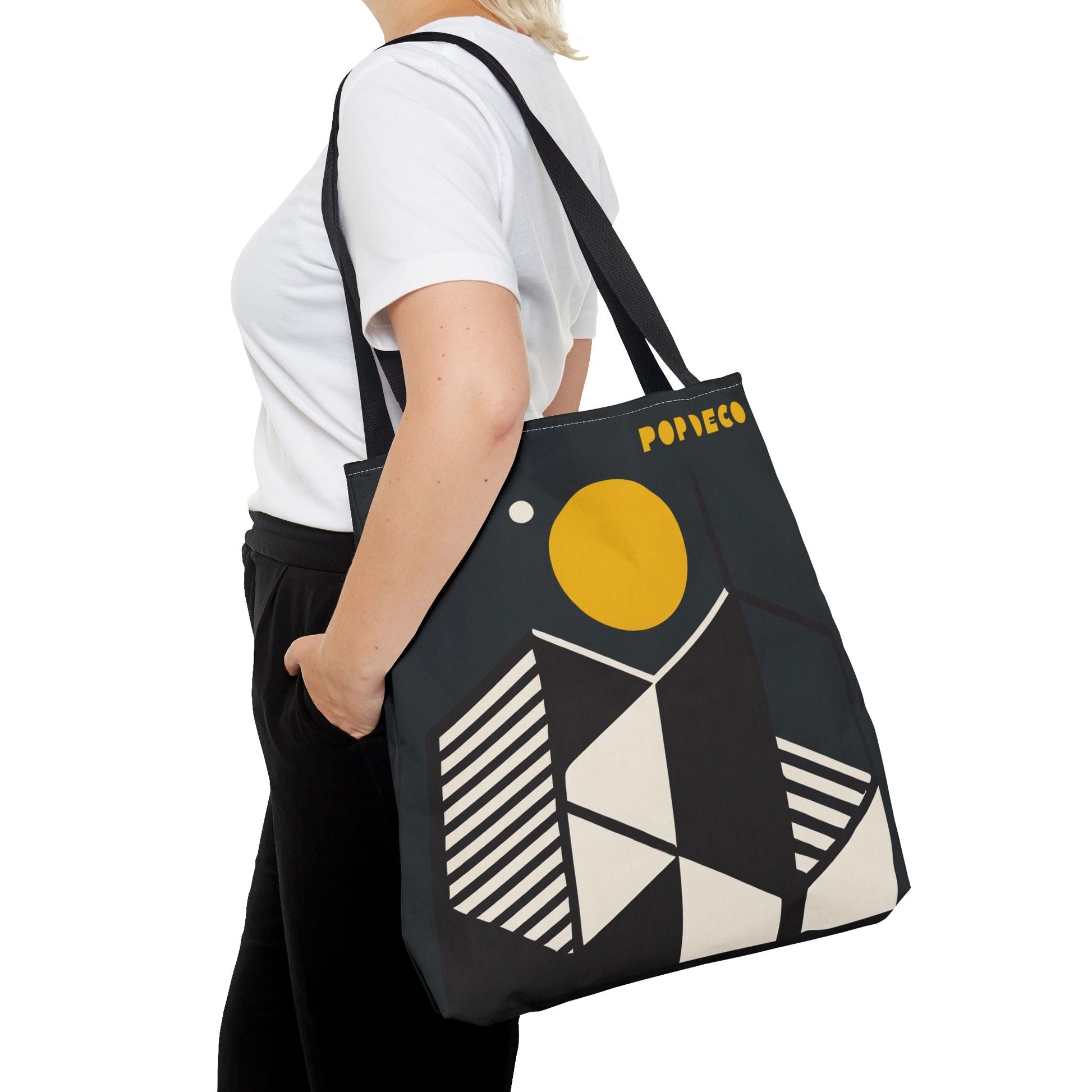 Abstract Geometric Tote Bag | Honeycomb Moon Black Totes - POP DECO