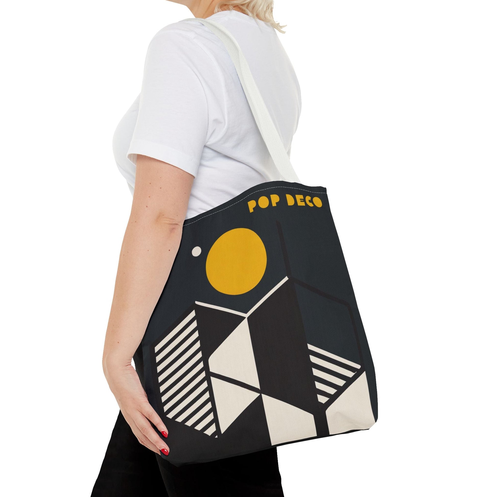 Abstract Geometric Tote Bag | Honeycomb Moon Black Totes - POP DECO