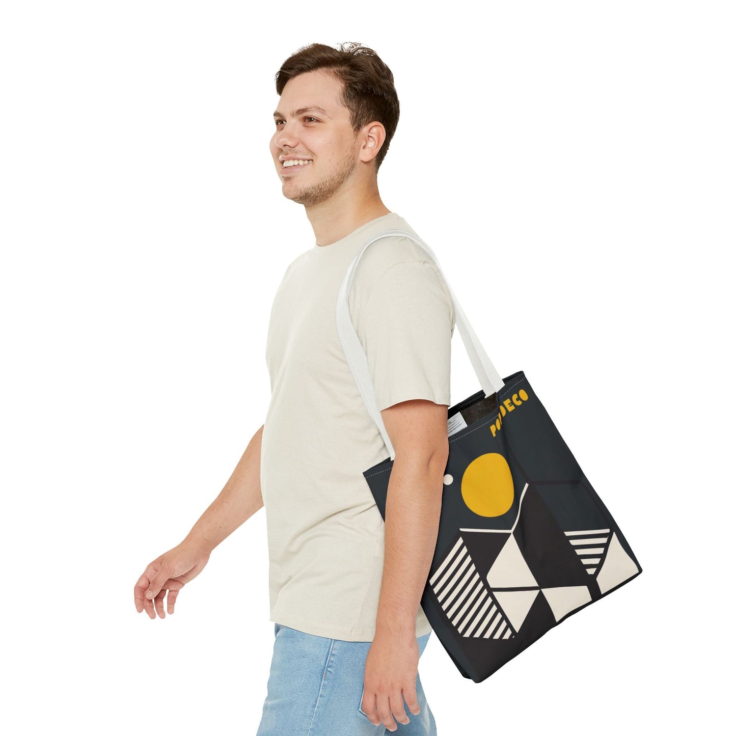 Abstract Geometric Tote Bag | Honeycomb Moon Black Totes - POP DECO