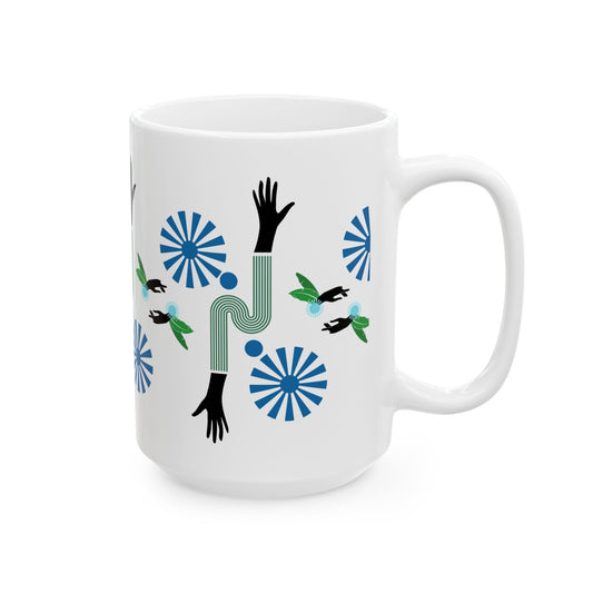 Abstract Hand Silhouette Coffee Mug | Geometric Bauhaus Ceramic Mug (11oz, 15oz) - POP DECO