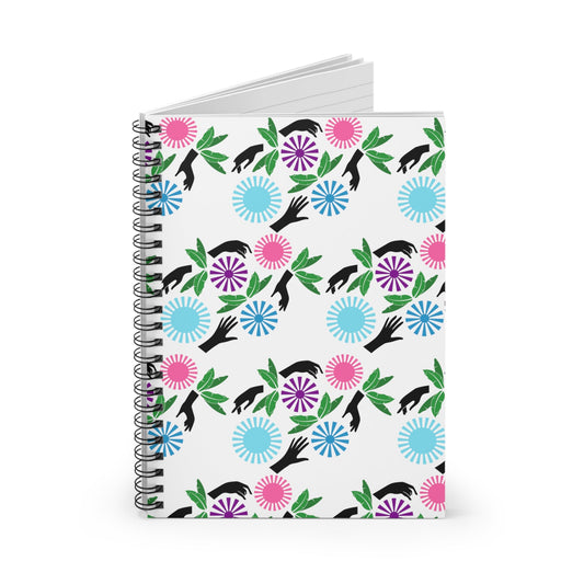 Abstract Tropical Aesthetic Sun Jungle Leaf Hand Silhouette Collage Pattern Spiral Notebook - Ruled Line - POP DECO