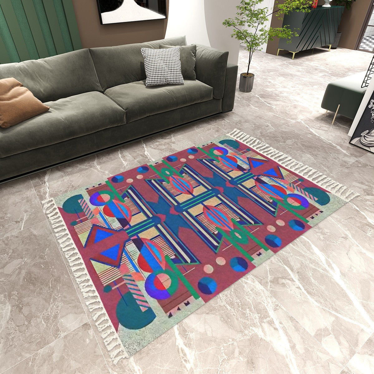 Pop Wild Geometric Area Rug with Tassels (5'x8') | Boho Eclectic Rug