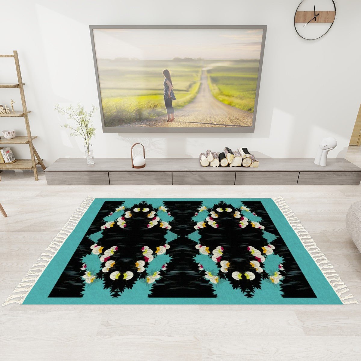 Art Deco Boho Area Rug with Tassels (5x3) | Elegant Art Deco Floral Rug - POP DECO