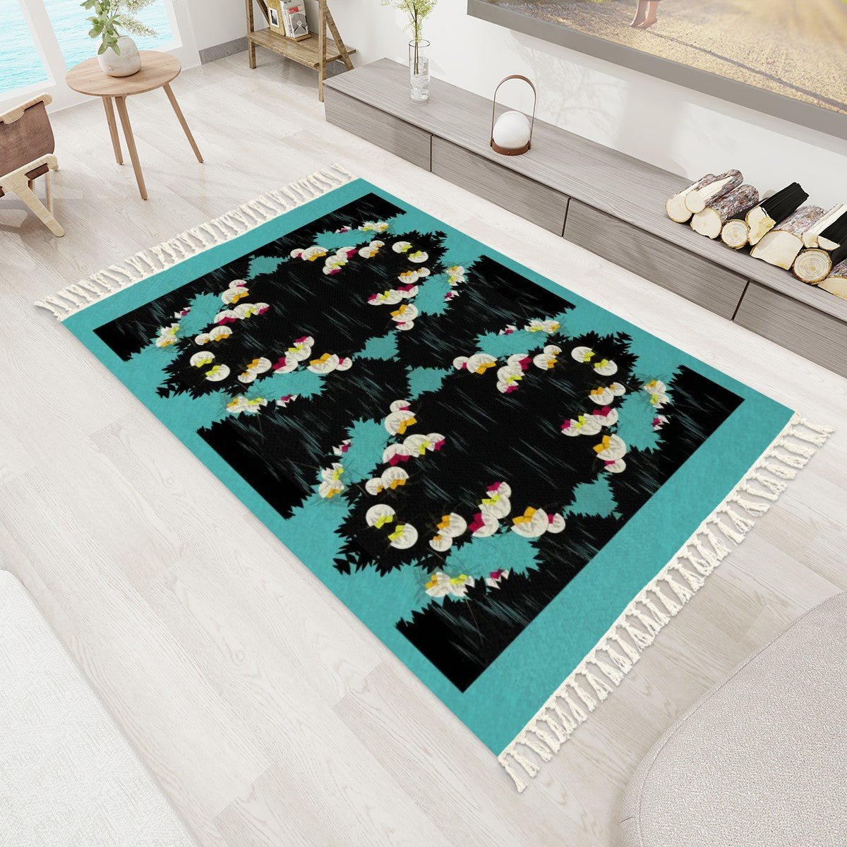 Art Deco Boho Area Rug with Tassels (5x3) | Elegant Art Deco Floral Rug - POP DECO