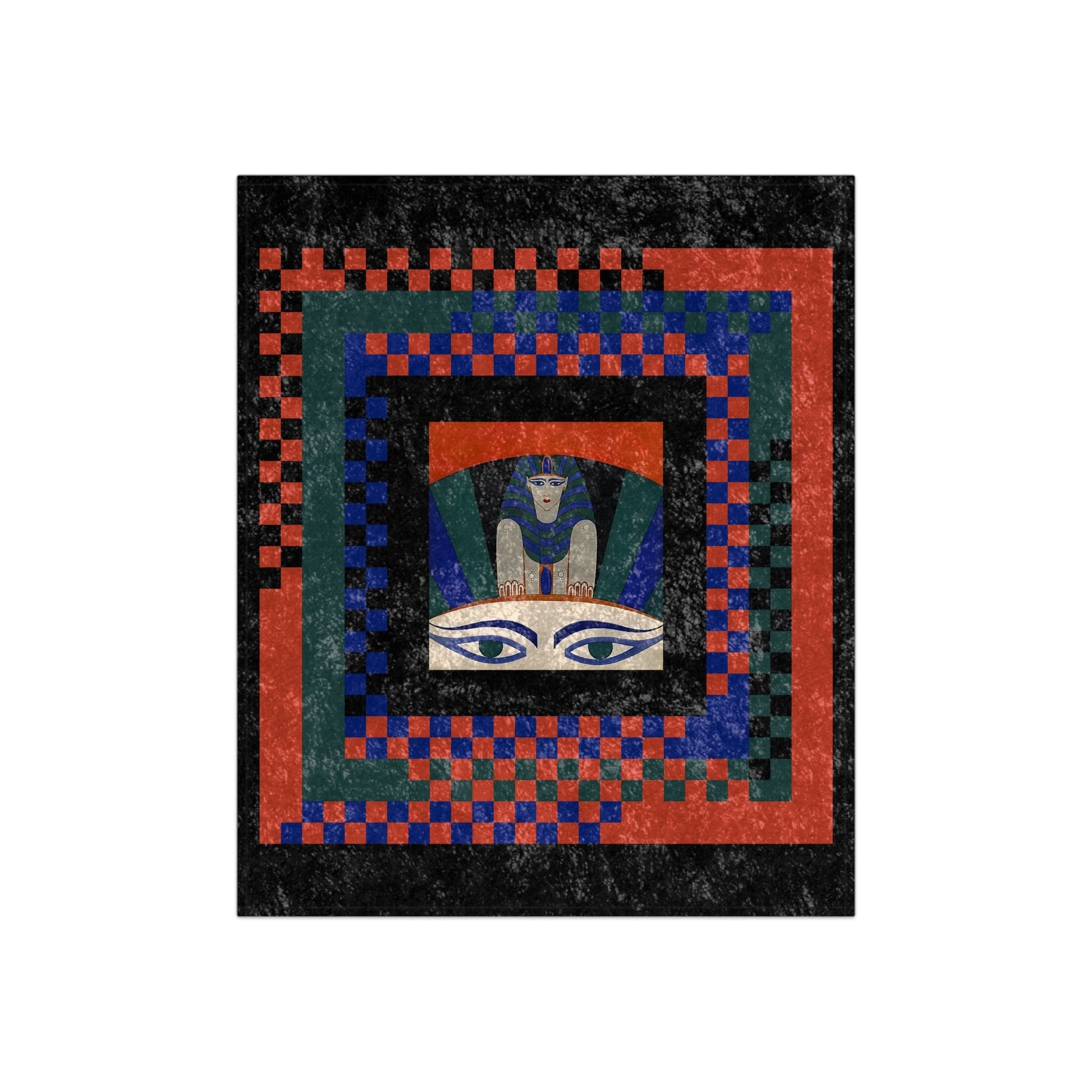 Art Deco Egyptian Revival Crushed Velvet Blanket | Maximalist Checkered Throw - POP DECO