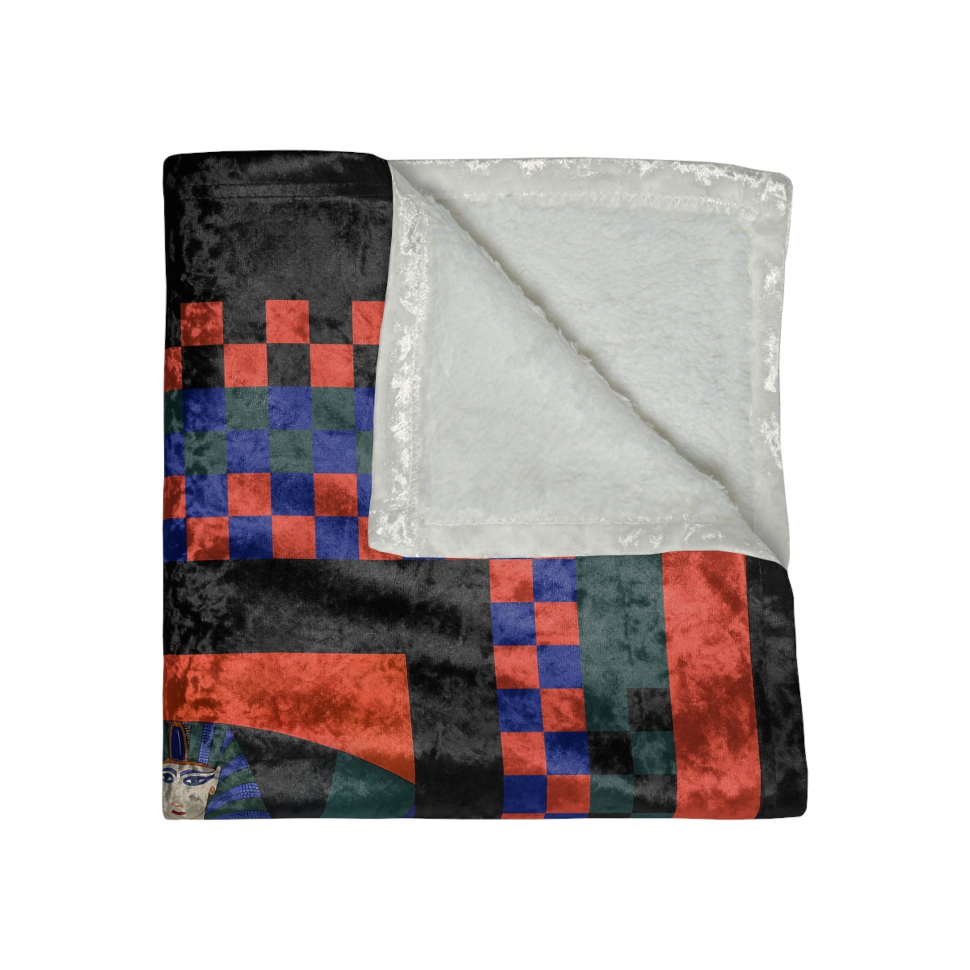 Art Deco Egyptian Revival Crushed Velvet Blanket | Maximalist Checkered Throw - POP DECO