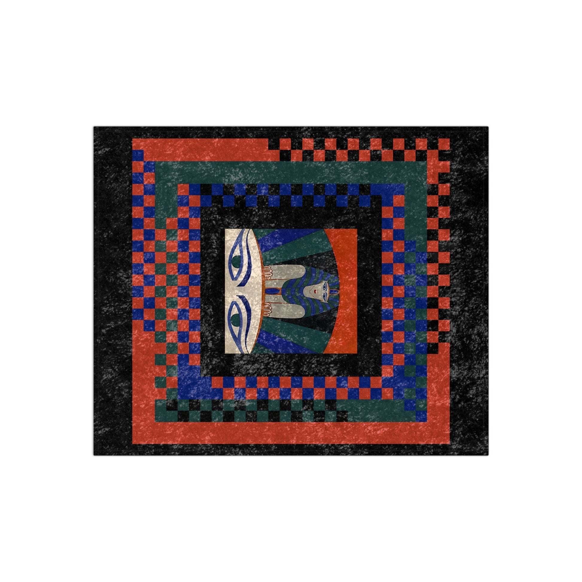 Art Deco Egyptian Revival Crushed Velvet Blanket | Maximalist Checkered Throw - POP DECO