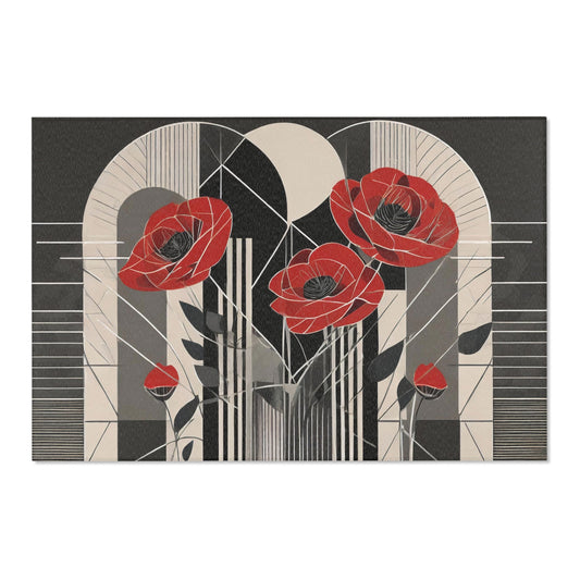 Art Deco Red Poppies Boho Area Rug | Elegant Floral Carpet Red and Black Aesthetic - POP DECO