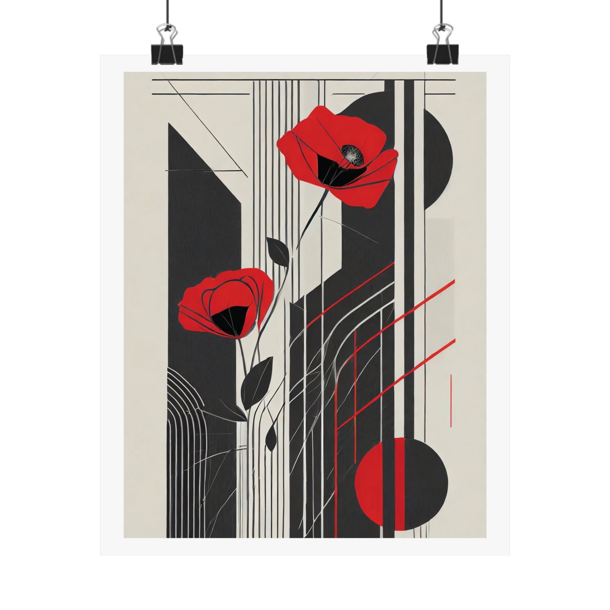 Art Deco Red Poppies Wall Art | Abstract Pop Deco Floral Wall Art for Gallery Wall - POP DECO