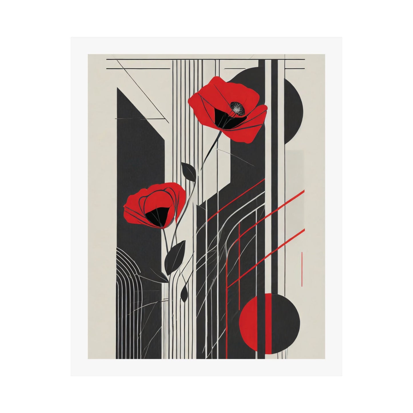 Art Deco Red Poppies Wall Art | Abstract Pop Deco Floral Wall Art for Gallery Wall - POP DECO