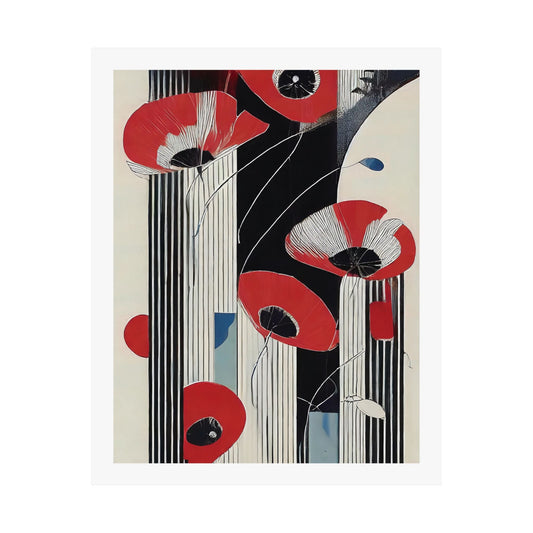 Art Deco Red Poppies Wall Art | Abstract Pop Deco Floral Wall Art for Gallery Wall - POP DECO