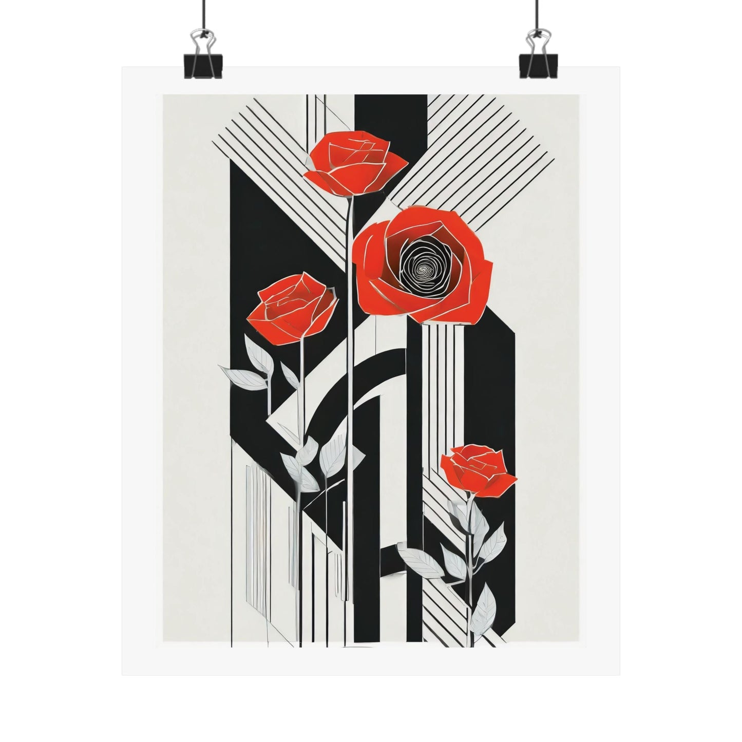 Art Deco Red Roses Wall Art | Abstract Pop Deco Floral Wall Art for Gallery Wall - POP DECO