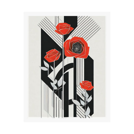 Art Deco Red Roses Wall Art | Abstract Pop Deco Floral Wall Art for Gallery Wall - POP DECO