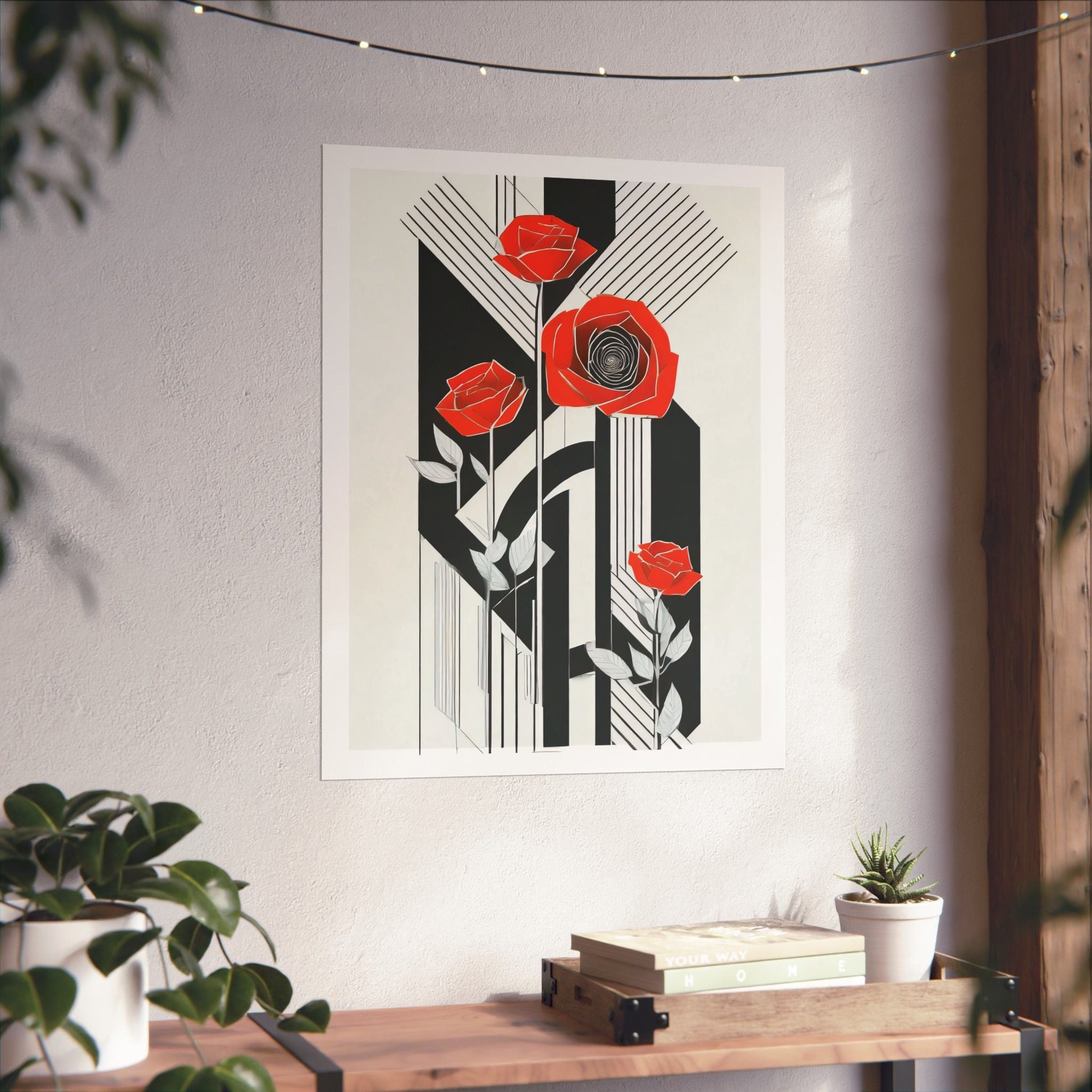 Art Deco Red Roses Wall Art | Abstract Pop Deco Floral Wall Art for Gallery Wall - POP DECO