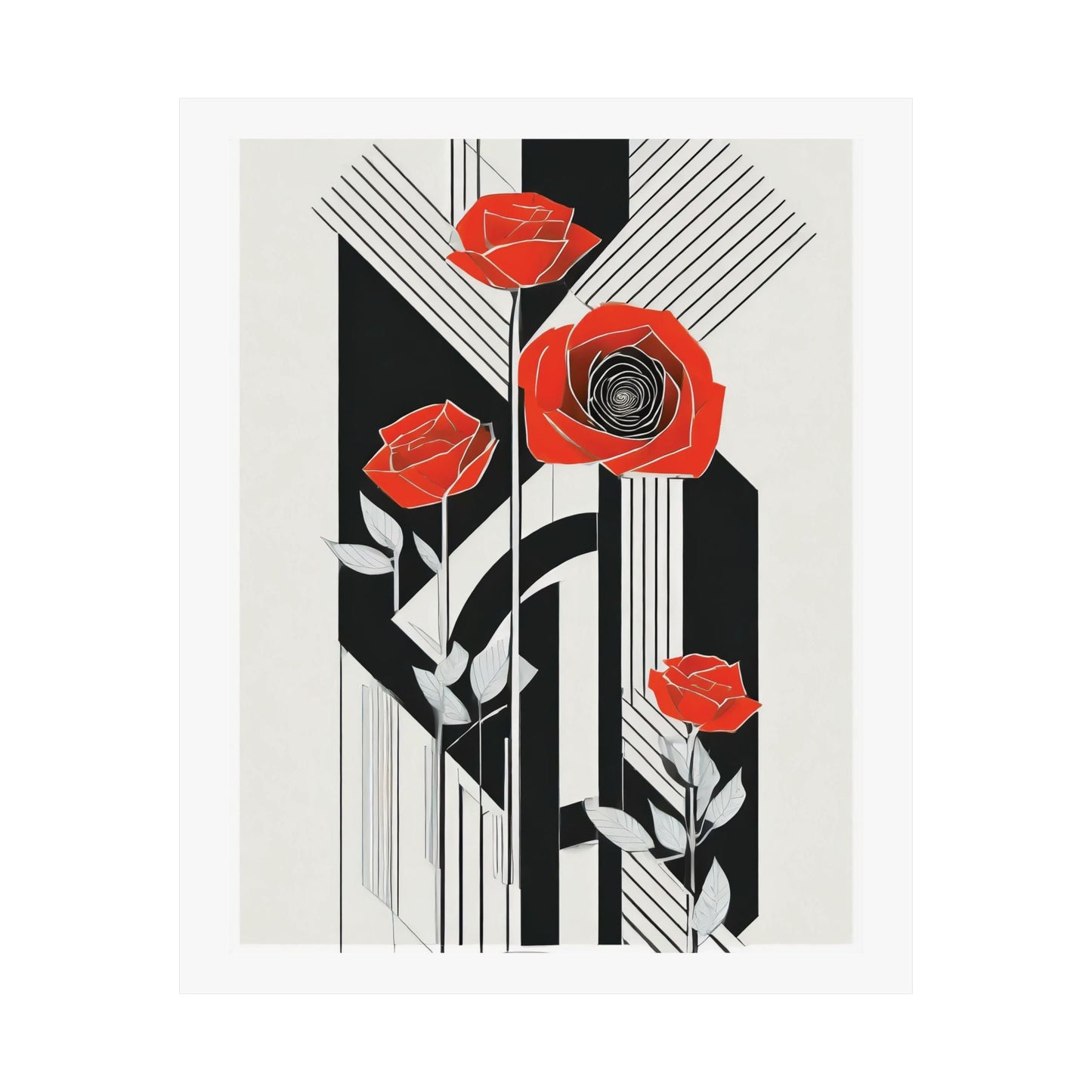 Art Deco Red Roses Wall Art | Abstract Pop Deco Floral Wall Art for Gallery Wall - POP DECO