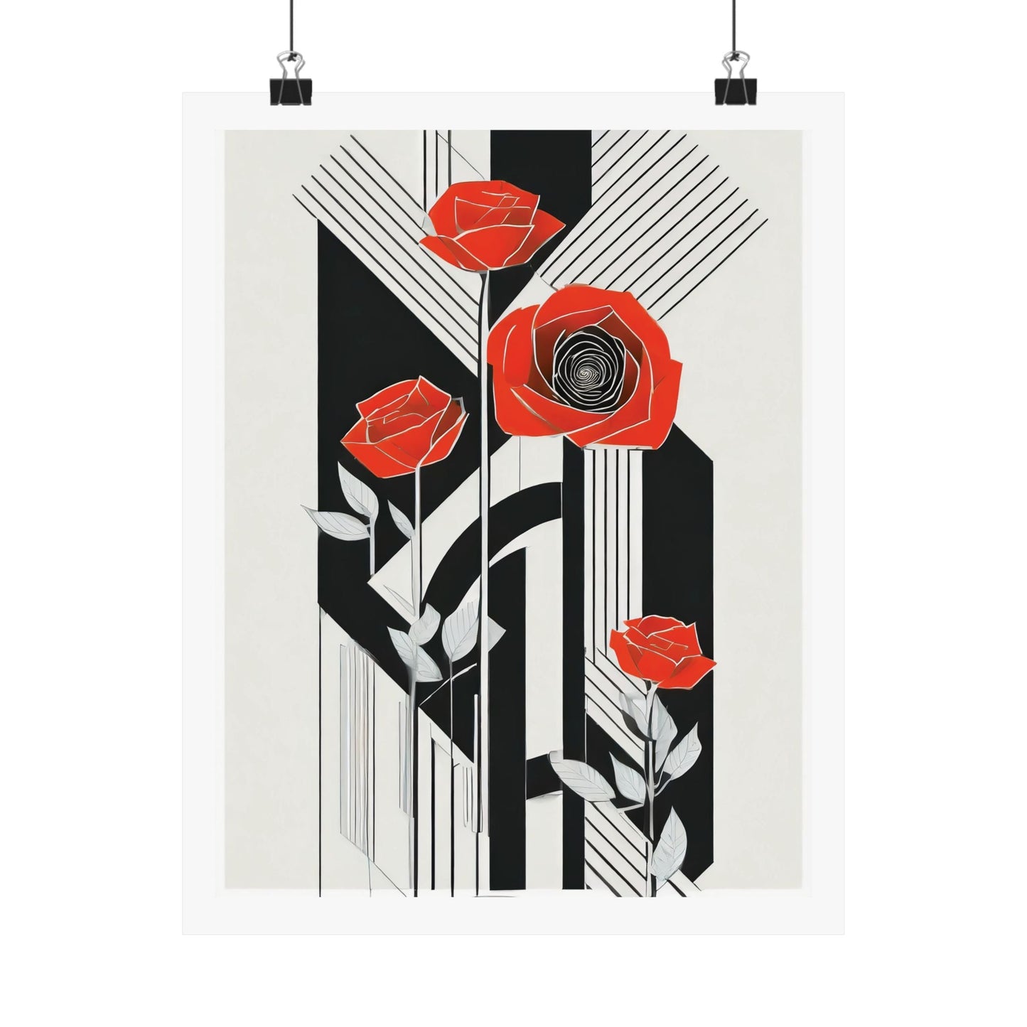 Art Deco Red Roses Wall Art | Abstract Pop Deco Floral Wall Art for Gallery Wall - POP DECO