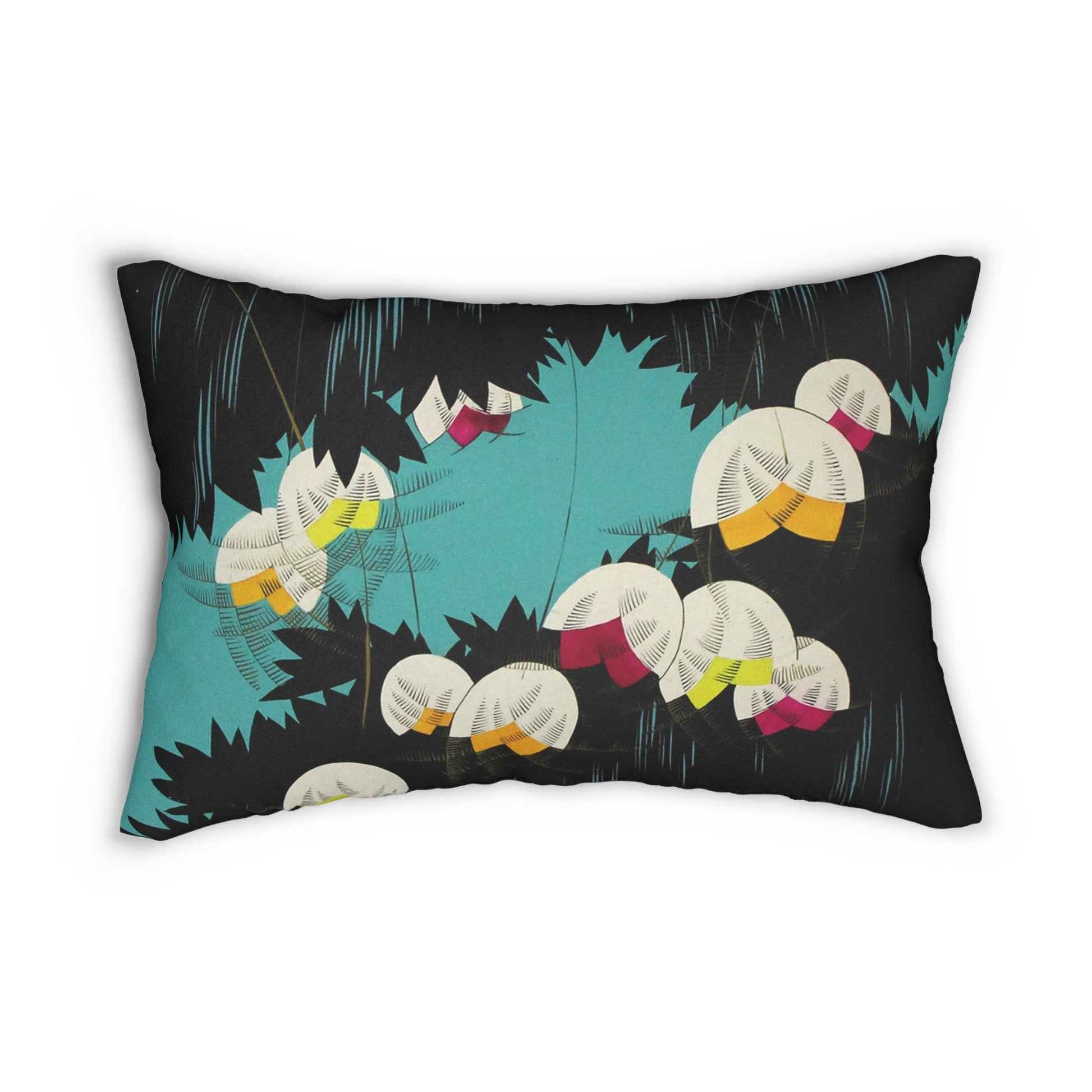 Art Deco Turquoise and Black Floral Lilly of the Valley Rectangular Throw Pillow - POP DECO