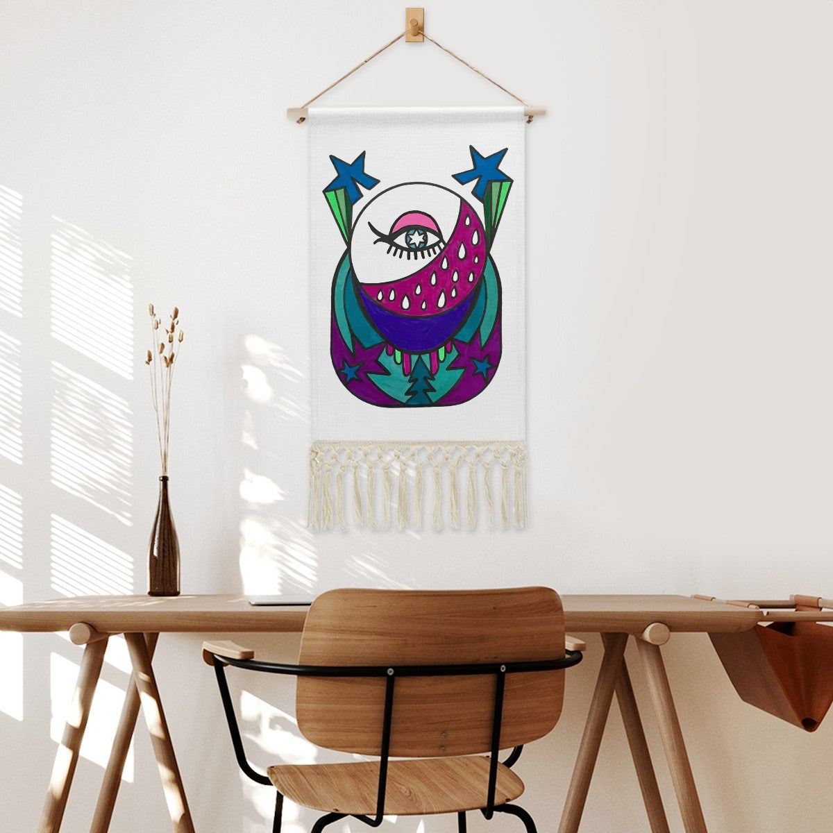 Lunar Eye Cosmic Textile Art | Abstract Illustration Wall Hanging