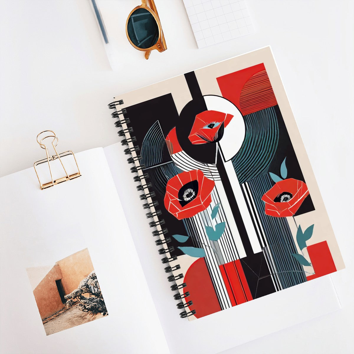 Art Deco Red Poppies Spiral Notebook