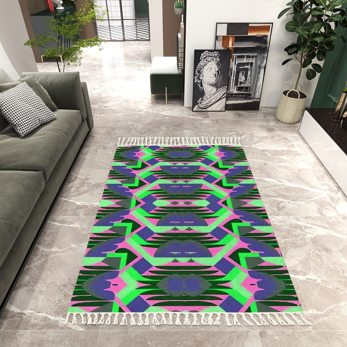 Kaleidoscope Reimagined Colorful Area Rug with Tassels (5x8)