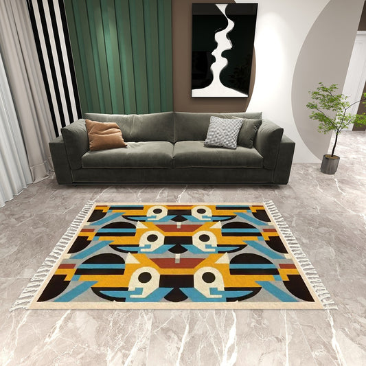 Kaleidoscope Reimagined Colorful Abstract Area Rug with Tassels (5'x8') | Boho Eclectic Rug