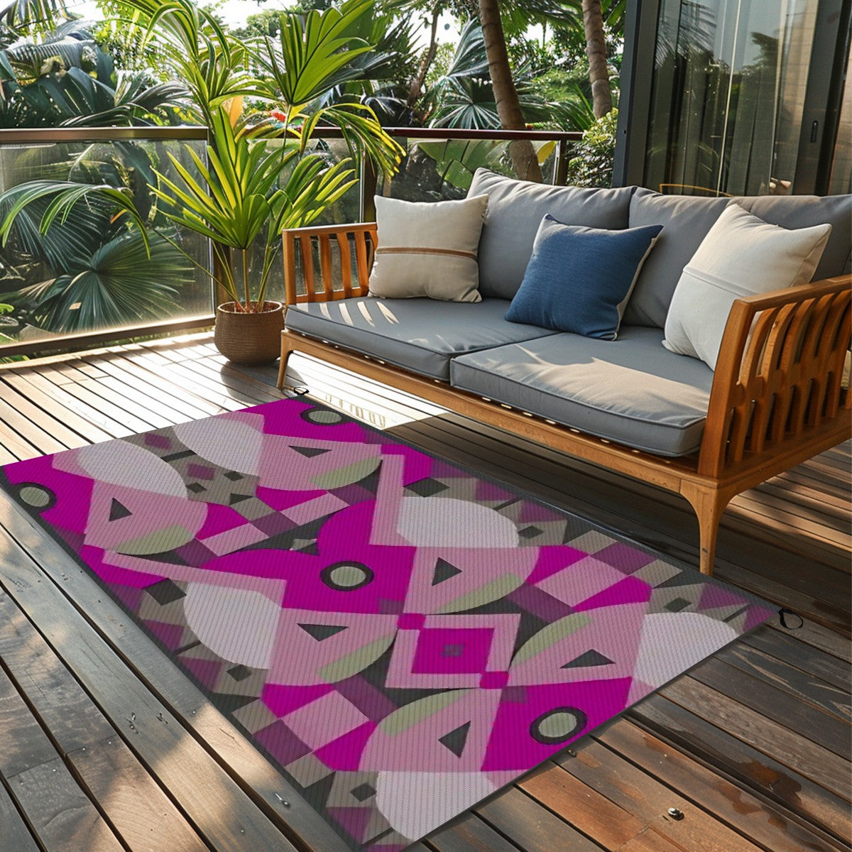 Kaleidoscope Reimagined Abstract Colorful 4'x6' Outdoor Rug | Eclectic Patio Outdoor Plastic Straw Mat