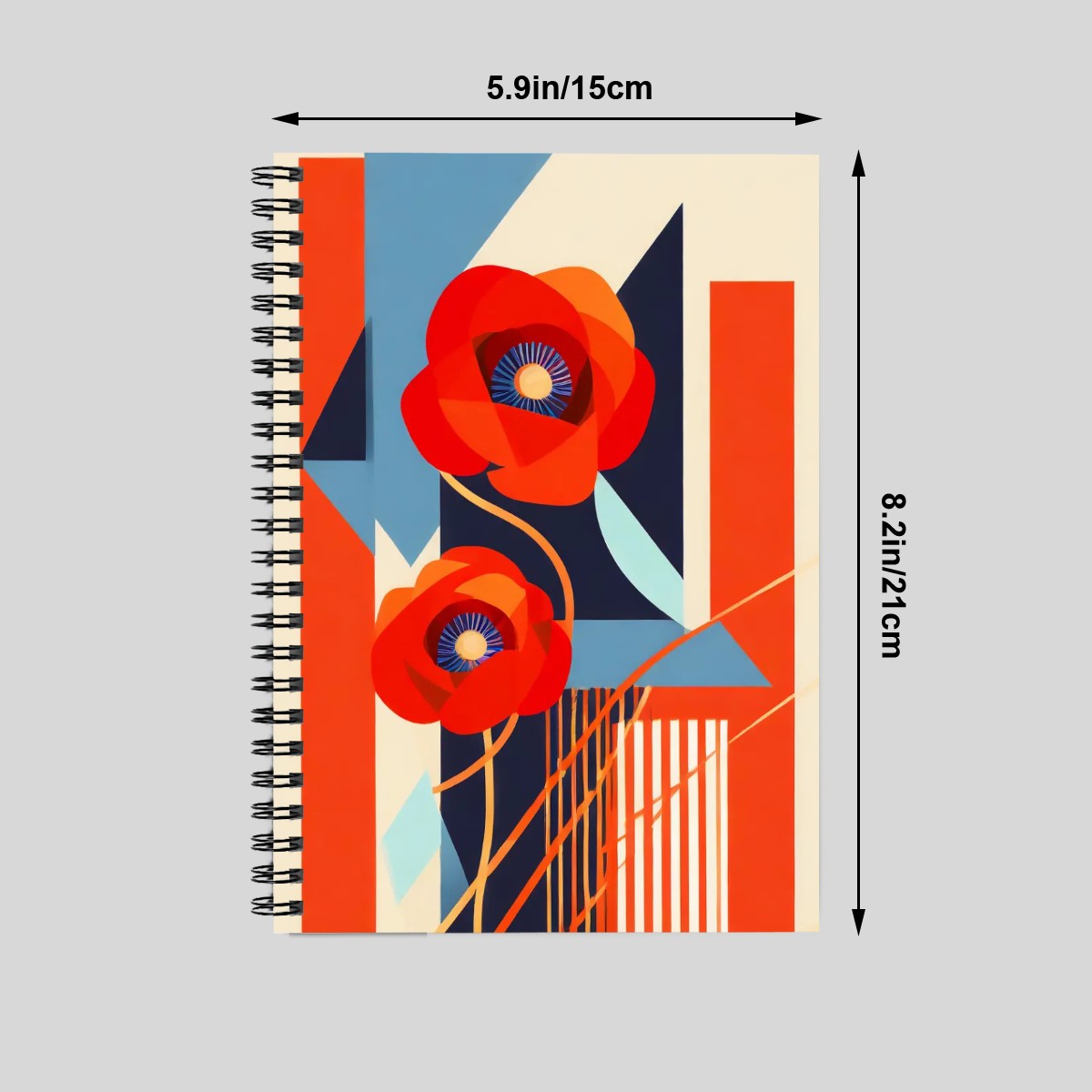 Art Deco Red Poppies Spiral Notebook