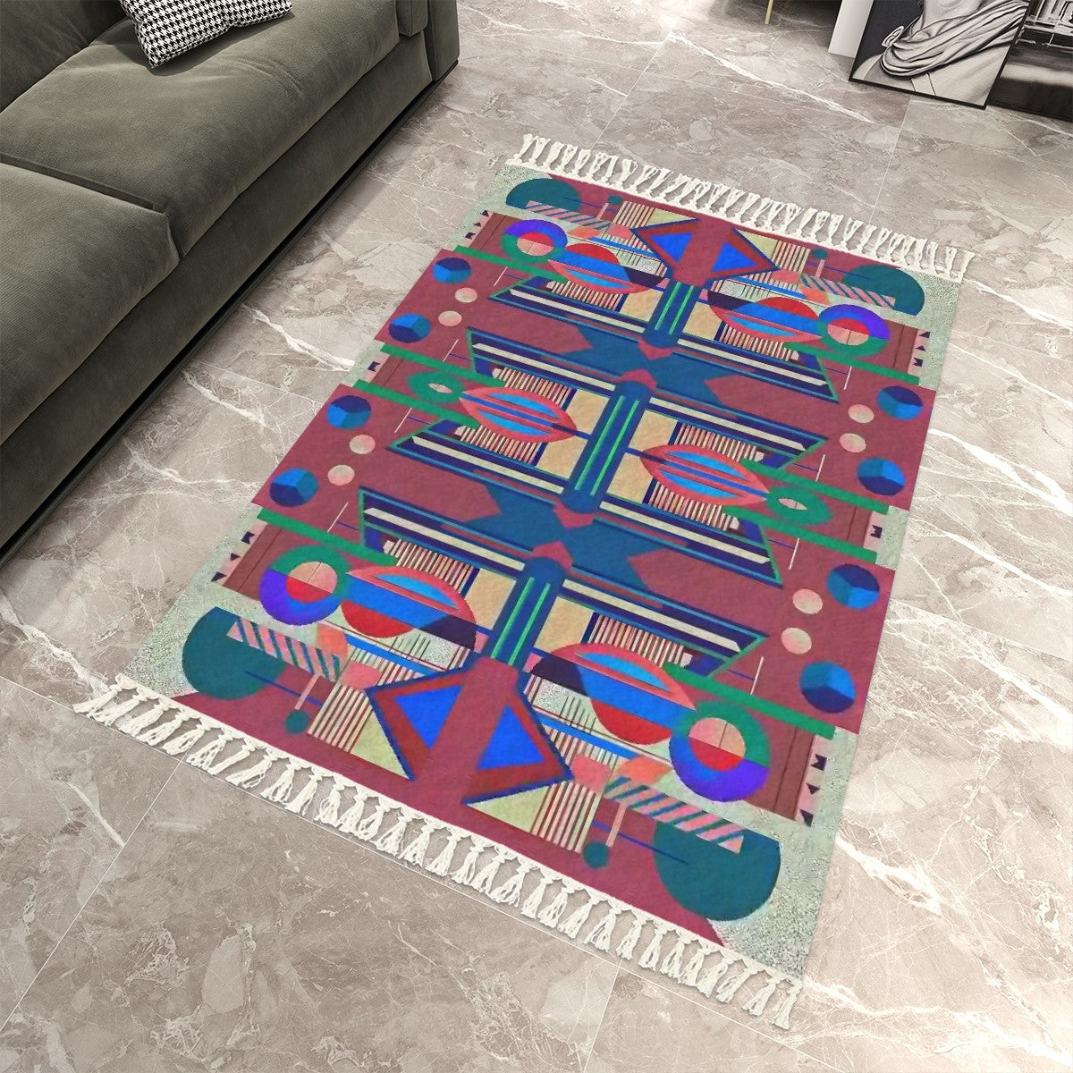 Pop Wild Geometric Area Rug with Tassels (5'x8') | Boho Eclectic Rug