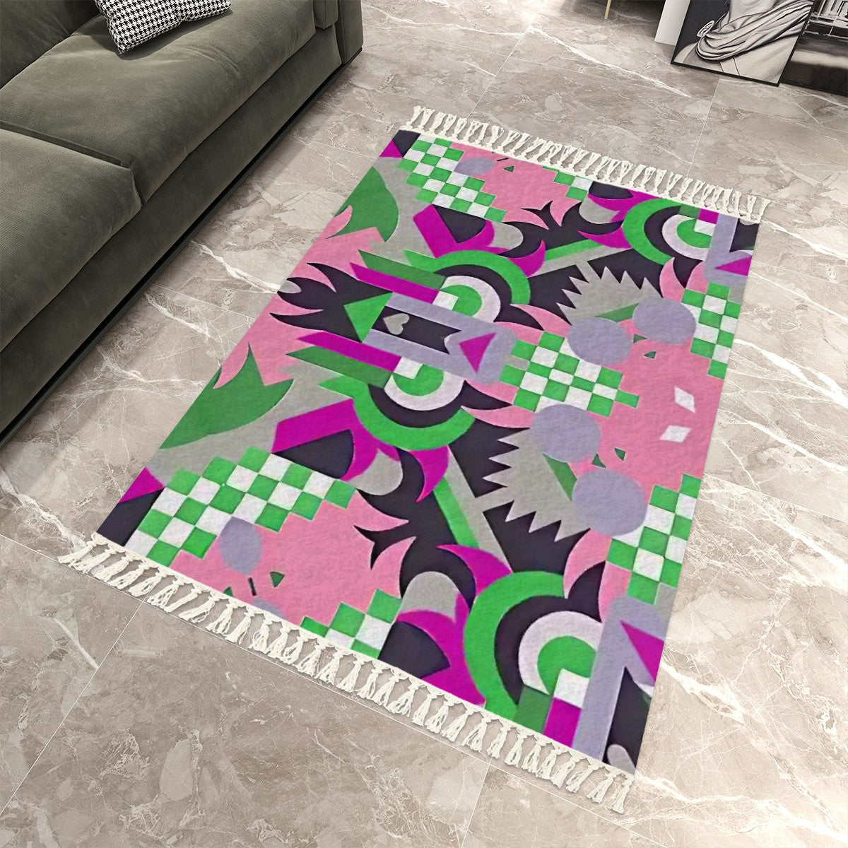 Mystic Mirage Abstract Geometric Area Rug with Tassels (5'x8') | Surreal Maximalist Rug