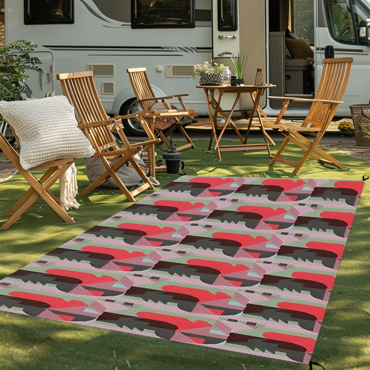 Kaleidoscope Reimagined Abstract Colorful 4'x6' Outdoor Rug | Eclectic Patio Outdoor Plastic Straw Mat